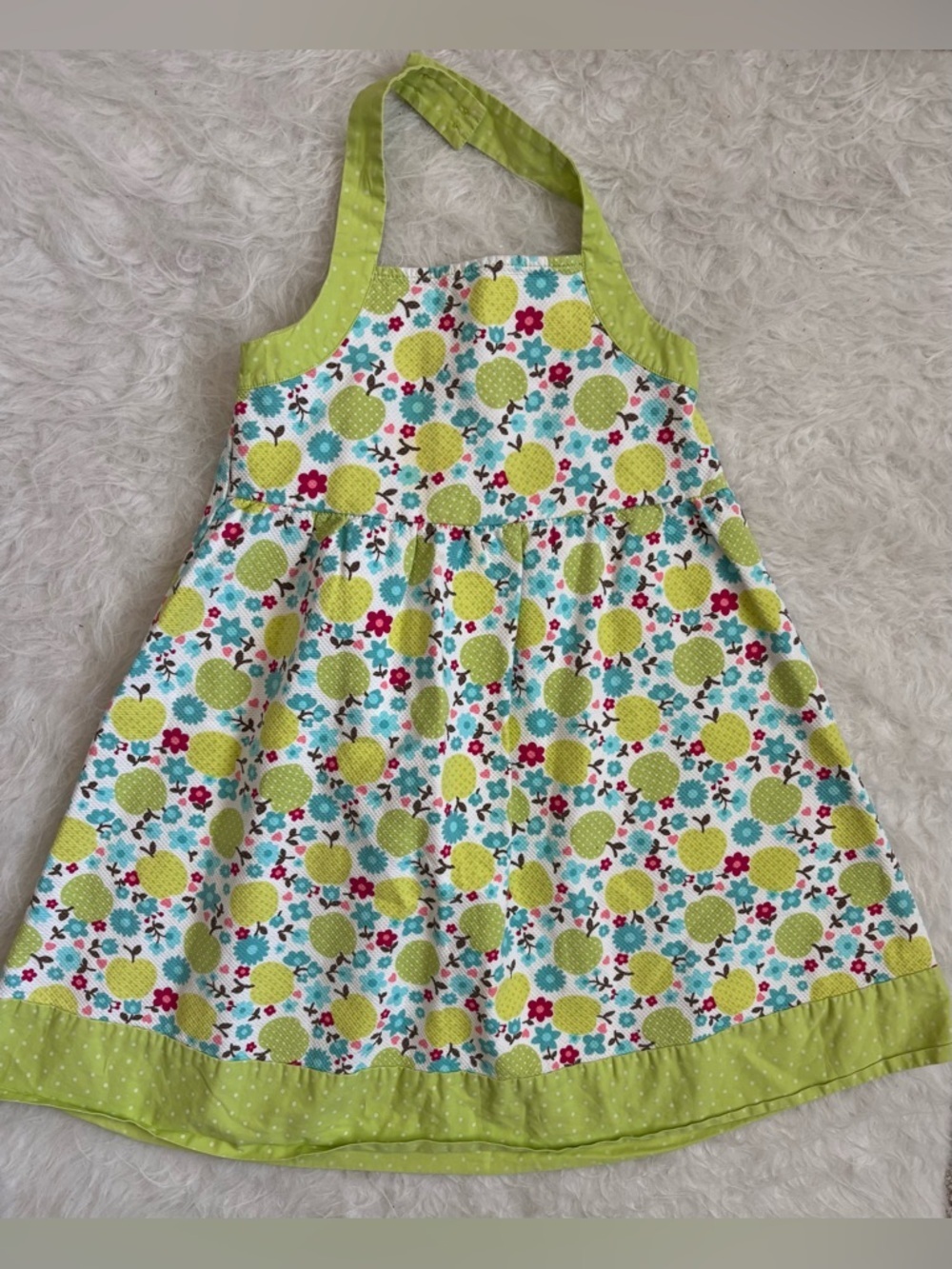 Gymboree Girls’ Halter Dress with Lime Green Apple and Teal Floral Print